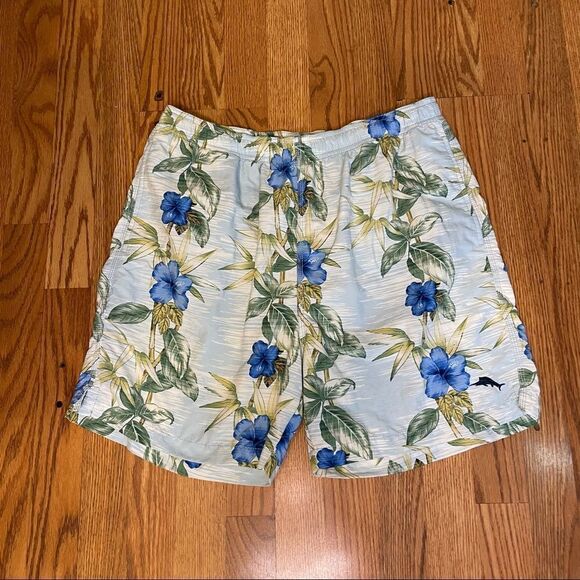 Tommy Bahama Blue Blooms Floral Print Straight Fit Swim Trunks Sz-M - Picture 1 of 8